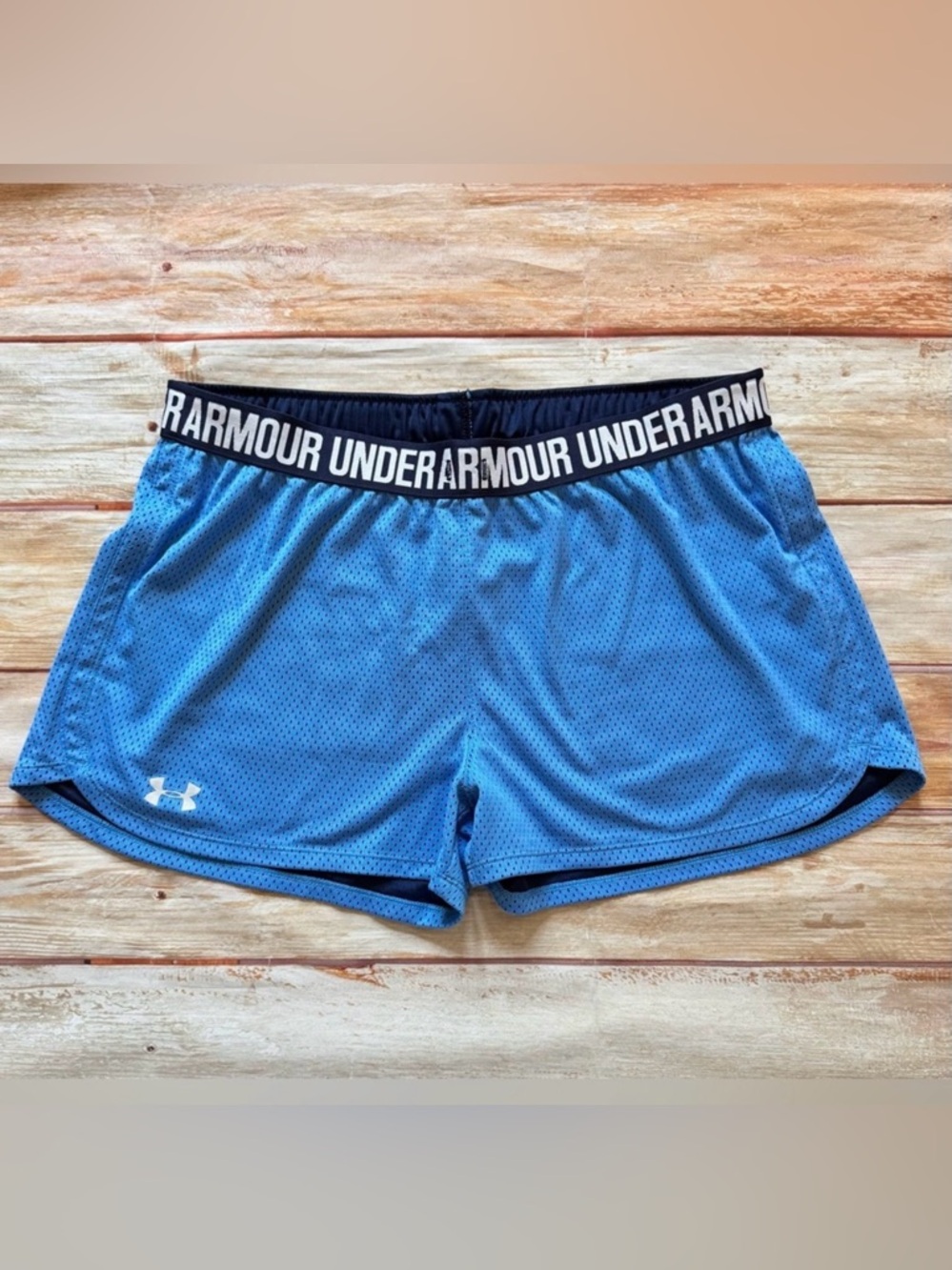 🌹$5 UNDER ARMOUR Blue Mesh 3" Loose Running Shorts Sz L